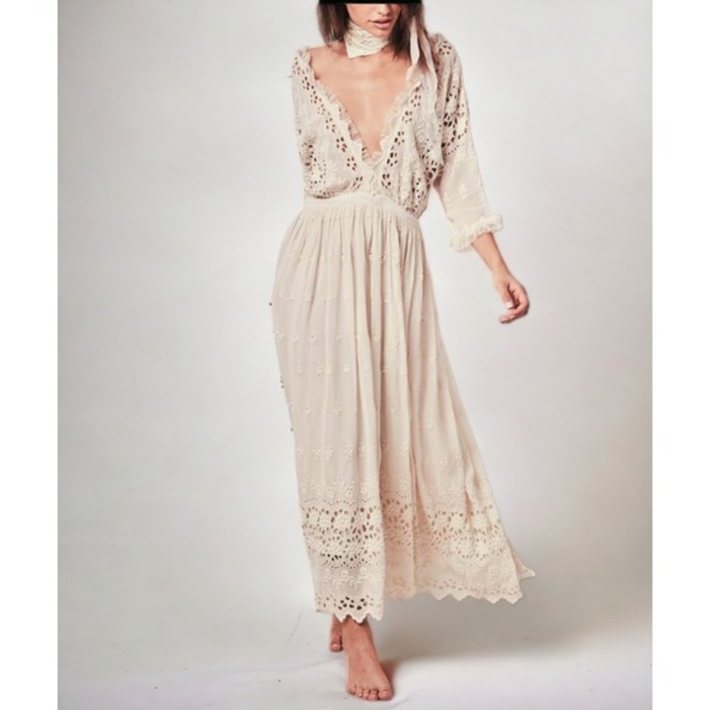 LoveShackFancy Delfina Crochet‎ Maxi Dress Women's 4 Boho Wedding Beach NWT - Picture 2 of 16